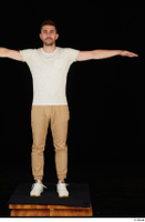  Trent brown trousers casual dressed standing t poses white sneakers white t shirt whole body 0001.jpg